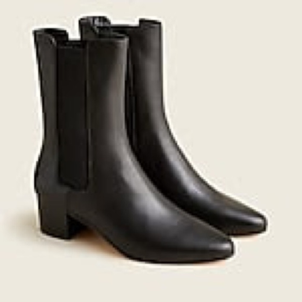 J. Crew Black Leather high-shaft stacked heel boot